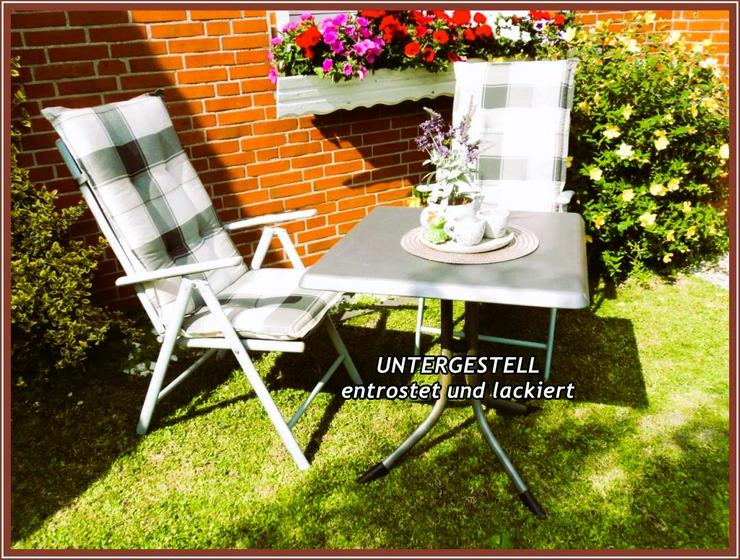 Bild 8: SET: KETTLER Klapptisch & 2 Hochlehner-Klappsessel mit Hochlehner-Polsteraufla­gen, gebraucht.