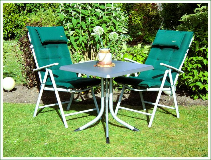 SET: KETTLER Klapptisch & 2 Hochlehner-Klappsessel mit Hochlehner-Polsterauflagen, gebraucht.