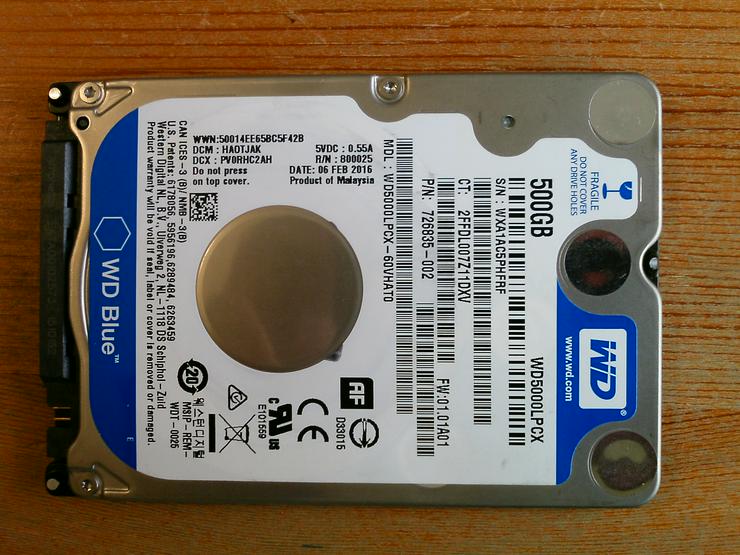 Bild 1: Festplatte 500GB Western Digital 2,5" WD5000LPCX 