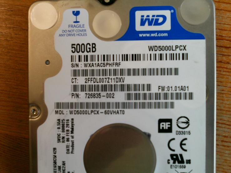 Bild 2: Festplatte 500GB Western Digital 2,5" WD5000LPCX 