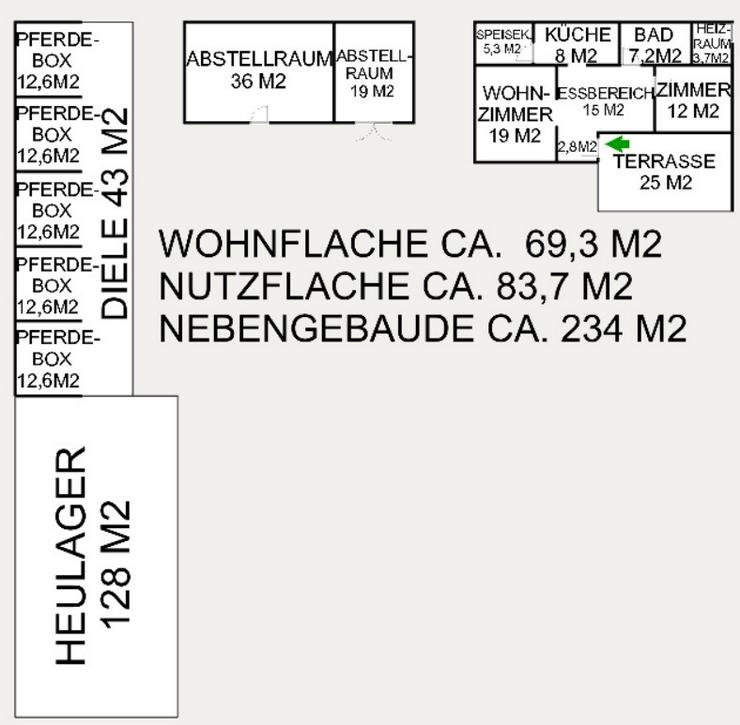 Bild 3: Hübsches Bauernhaus in der Natur mit 6 Pferdeboxen