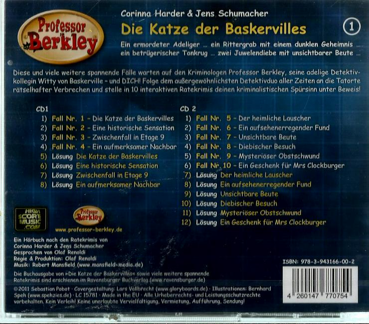 Bild 2: Ostern Hörspiel-Doppel-CD " Professor Berkley - Teil 1 = Die Katze von Baskervilles " - Krimi+Ratekrimi+Kinder+Jugend+Rätsel+Hörbuch+Osternest+Osterhase