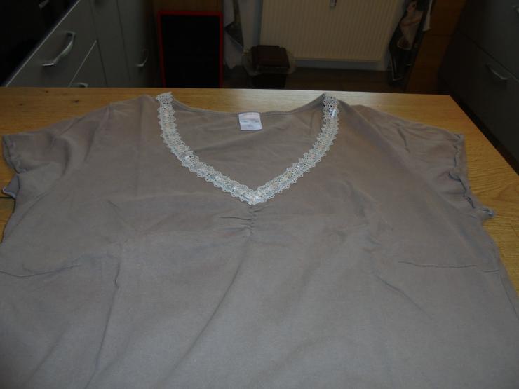 Bild 2: Damen Schlafshirt hellbraun Gr. 44 kurzarm mit Spitzen