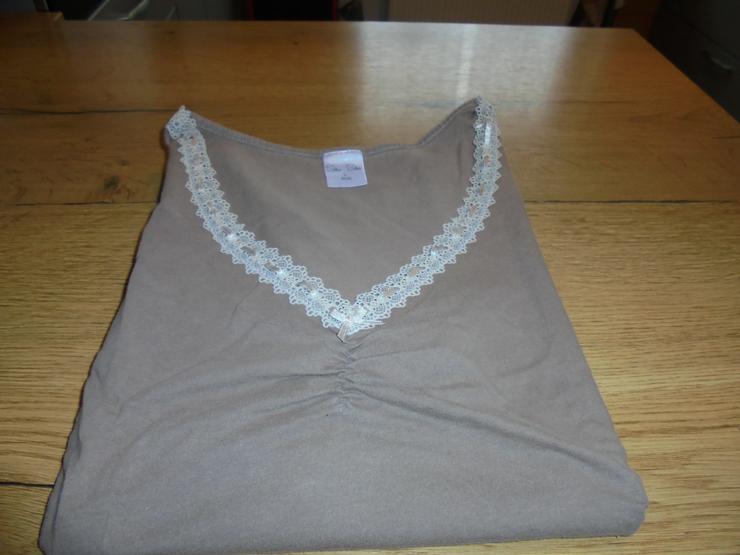 Bild 3: Damen Schlafshirt hellbraun Gr. 44 kurzarm mit Spitzen