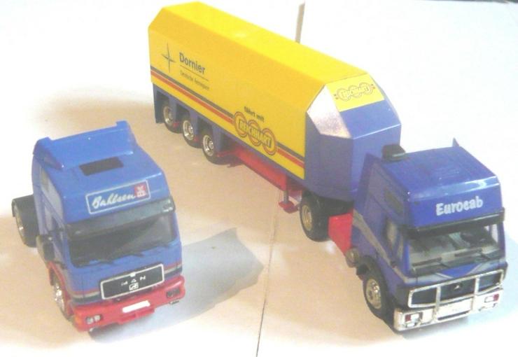 Herpa 1:87 2 LKW MAN F2000 Zugmaschine MB SK1850 Glastransporter
