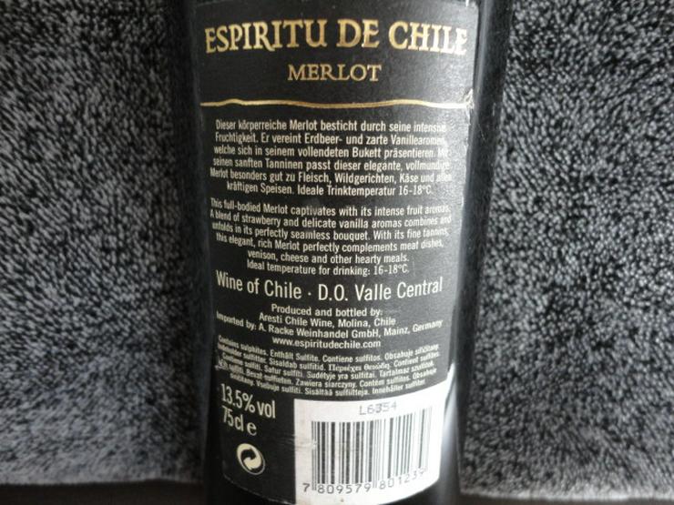 Bild 3: Merlot 2005 " Espiritu de Chile" 0,75 cl / 13,5 % Vol. NEU