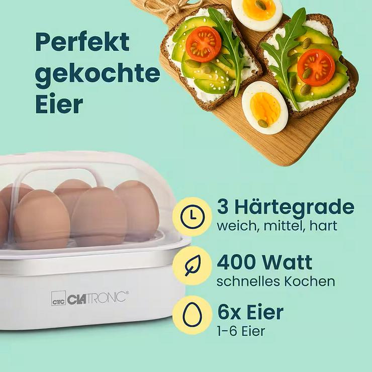Bild 3: Elektrischer Eierkocher „CLATRONIC EK 3497“ für 6 Eier, unbenutzt & günstig!
