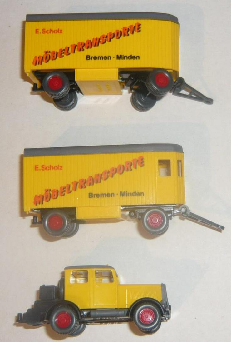 Bild 11: Wiking H0 Oldtimer MB L2500 Kofferzug Hanomag ST100 mit 2 Hänger