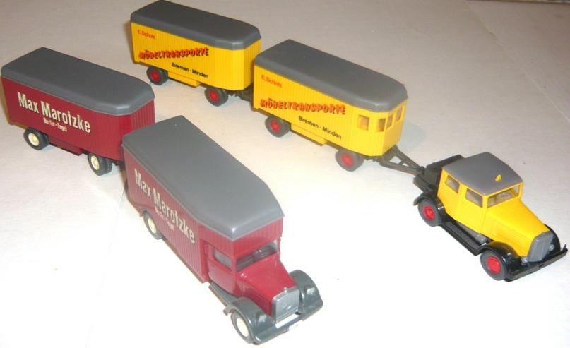Wiking H0 Oldtimer MB L2500 Kofferzug Hanomag ST100 mit 2 Hänger - Modellautos & Nutzfahrzeuge - Bild 1