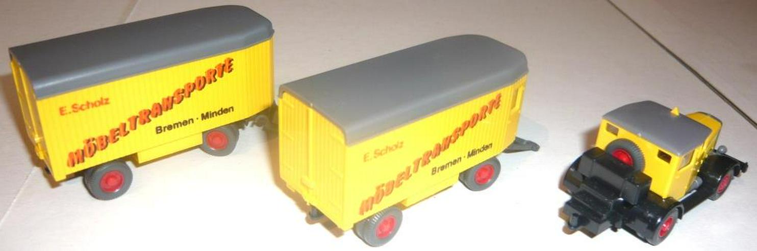 Bild 9: Wiking H0 Oldtimer MB L2500 Kofferzug Hanomag ST100 mit 2 Hänger