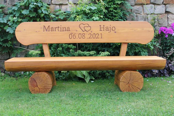 Gartenbank mit Gravur. Hochzeitsgeschenk. Krongartmöbel.