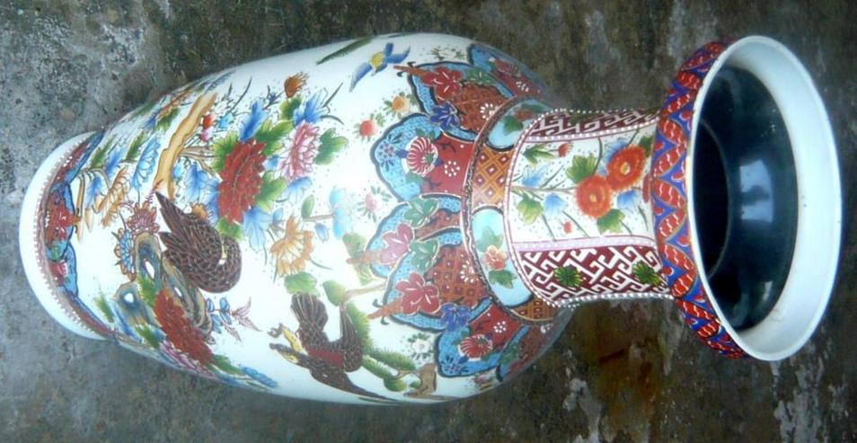 Große alte Bodenvase 62 cm mit top Kunst Malerei und Einsatz