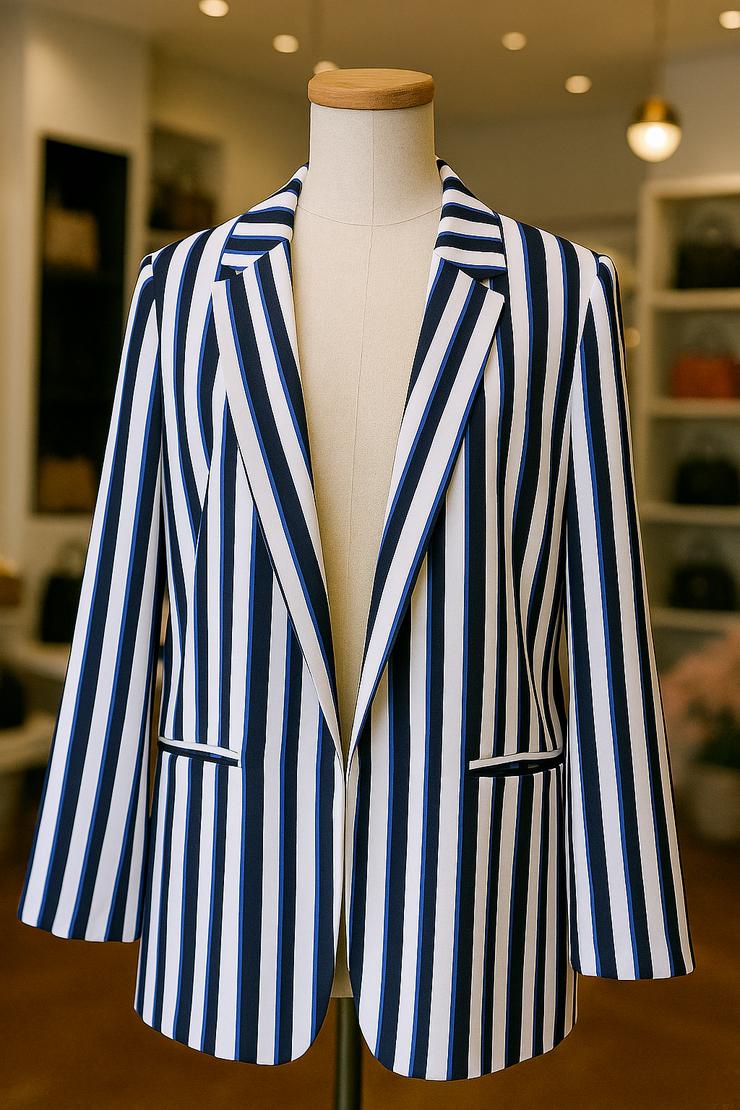 Viva Cortesa Damenblazer Gr. 48 | Blau-Weiß gestreift | Schulterpolster | Elegant & Zeitlos!