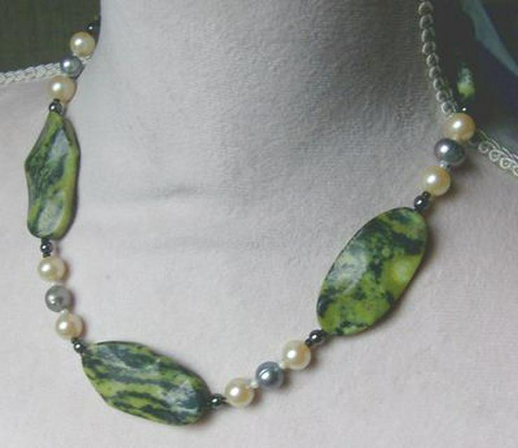 Edelsteinkette, gelber Türkis, Hämatit und Perlen