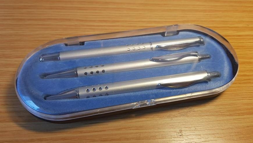 Bild 7: Schreibset iridium point Kugelschreiber Füller Minenbleistift im Etui (OVP, Neu)