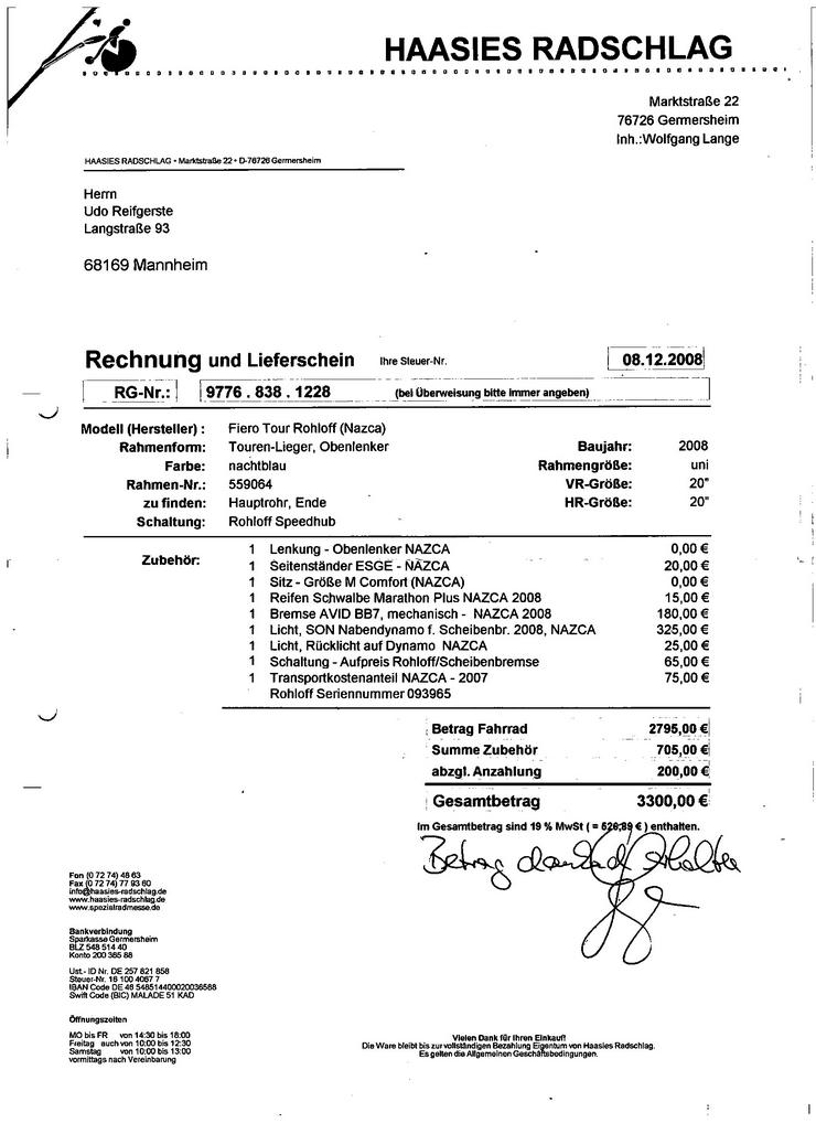 Bild 14: Liegefahrrad mit Rohloff Schaltung