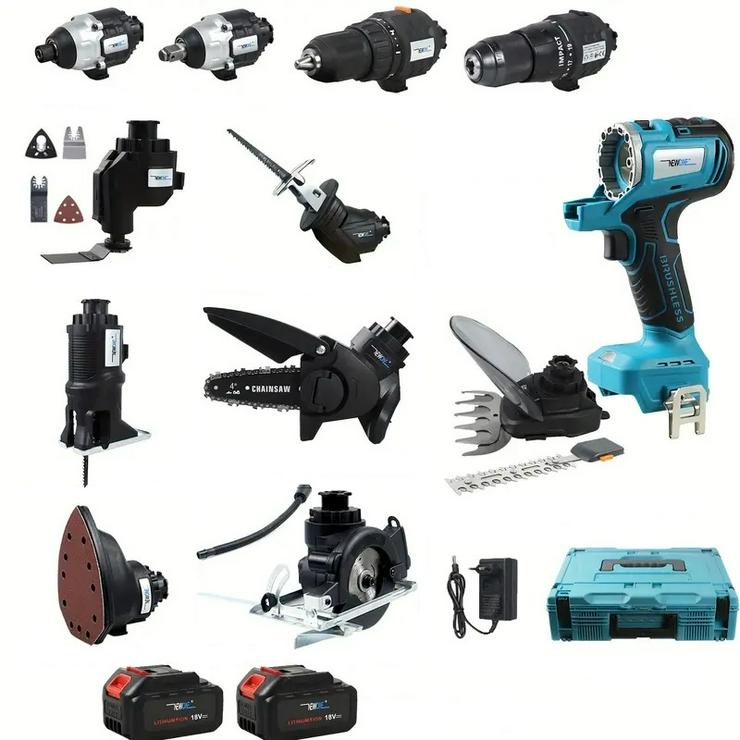 Akku Werkzeug-Set 18 Volt im Koffer, 12 teilig, 2 Akkus 4Ah TOP