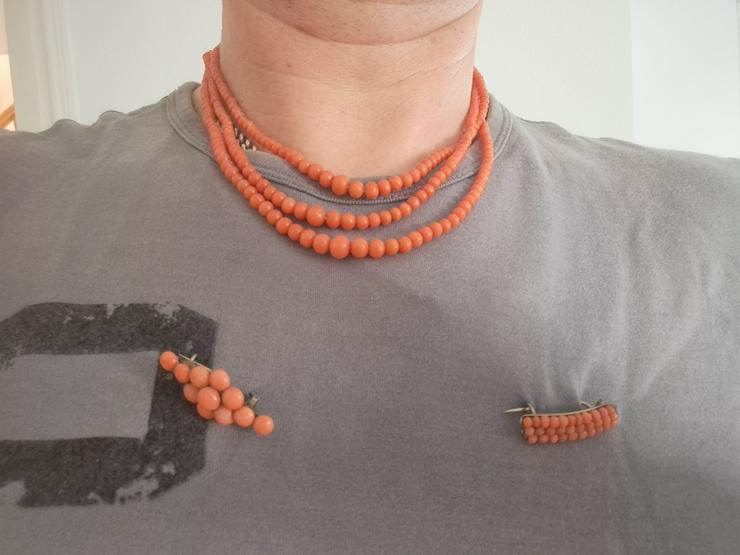 Bild 5: antike Brosche Rote Koralle im Vintage -Stil: kleine Perlen auf Silber (800 er)