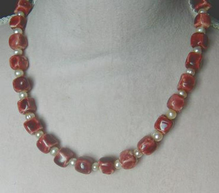 Edelsteinkette, roter Achat mit Perlen - Halsketten & Colliers - Bild 1