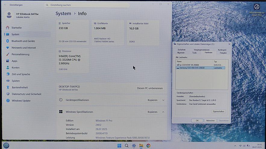 Bild 10: HP Elitebook 8470w(Workstation) i5, 14“HD+, 16GB/256GB, Win11pro, Akku neu