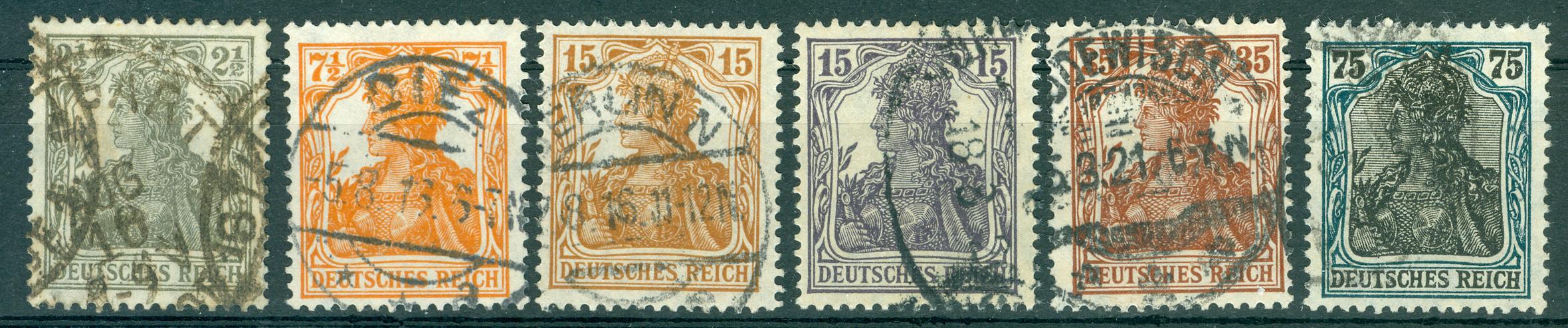 Deutsches Reich gestempelt Nr. 98-101 + 103-4 genau wie auf den Bildern zu sehen