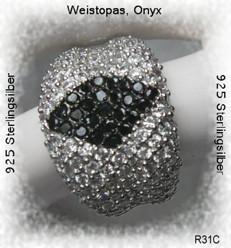 Bild 3: Ring 925 Silber mit gefassten Weistopasen und dem Onyx