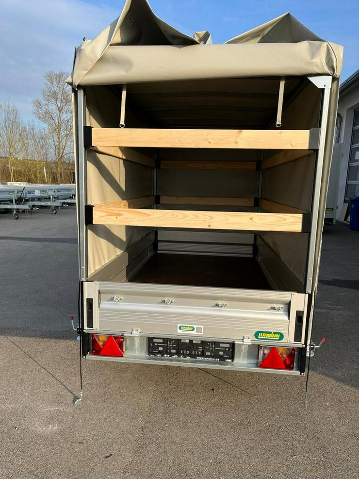 Anhänger UNSINN Tieflader mit Hochplane & Heckstützen Gebraucht 