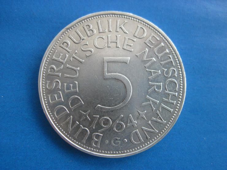Münze Deutschland 5 DM 1964 G Silberadler 625er Silber, Silbermünze - Deutsche Mark - Bild 1