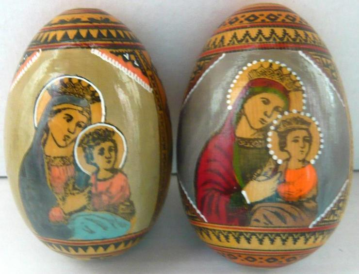 Holzeier mit kunstvoller religiöser Malerei Ikonen TOP - Weitere - Bild 1