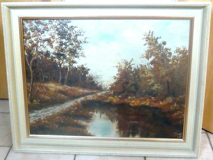 Großes Bild Ölgemälde "Herbst am Weiher" gerahmt signiert 1960