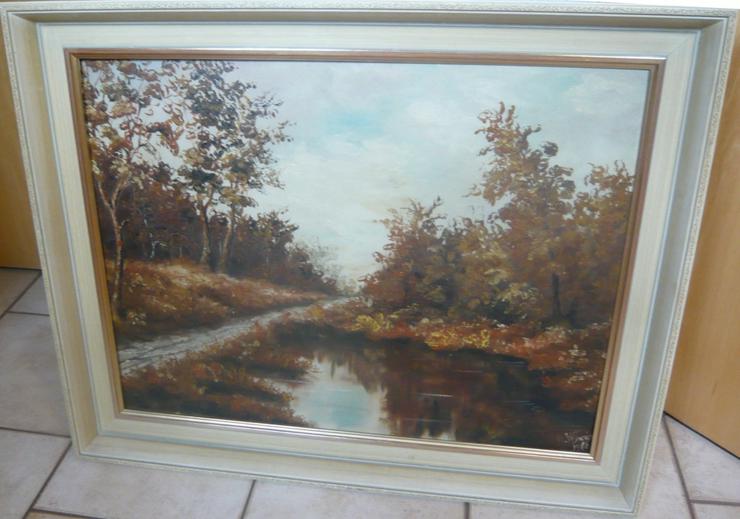 Bild 2: Großes Bild Ölgemälde "Herbst am Weiher" gerahmt signiert 1960