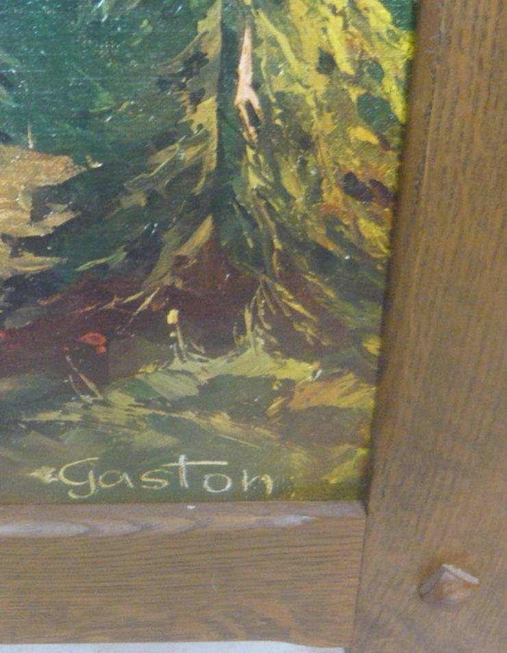 Bild 3: Ölgemälde Gebirgslandschaft signiert GASTON mit rustikalem Rahmen