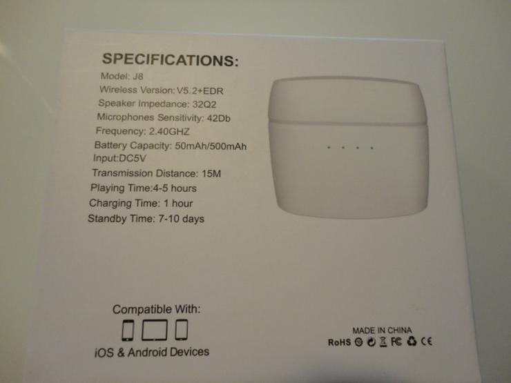 Bild 5: J8 Ear Phones, Noise cancelling, mit Ladeetui, schwarz, Umverpackung