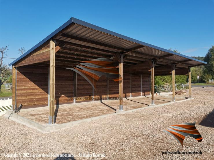 Bild 16: Weidehütte mit Fressgitter & Unterstand, Laufstall und Offenstall