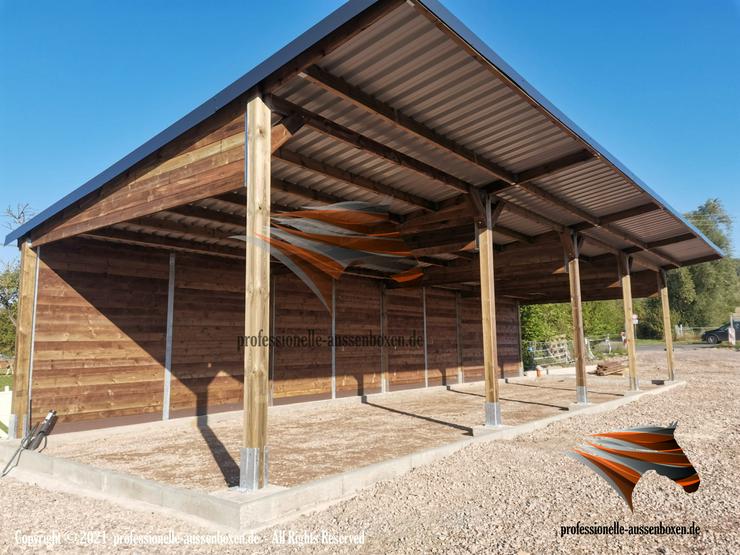 Bild 15: Weidehütte mit Fressgitter & Unterstand, Laufstall und Offenstall