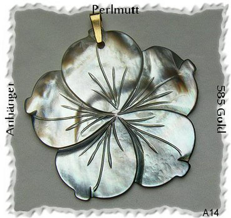 floraler Perlmuttanhänger, 585 Gold Schlaufe