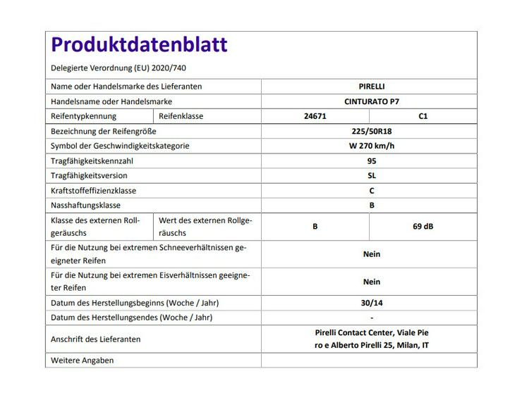 Bild 8: 4x Pirelli Cinturato P7 225/50 R18 95 W