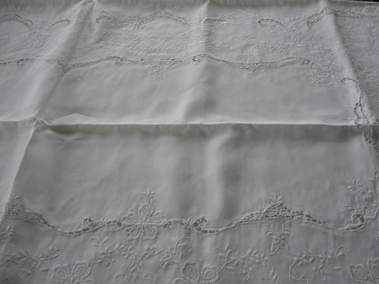 Bild 3: Große antike Tischdecke mit Lochstickerei,floral,weiß