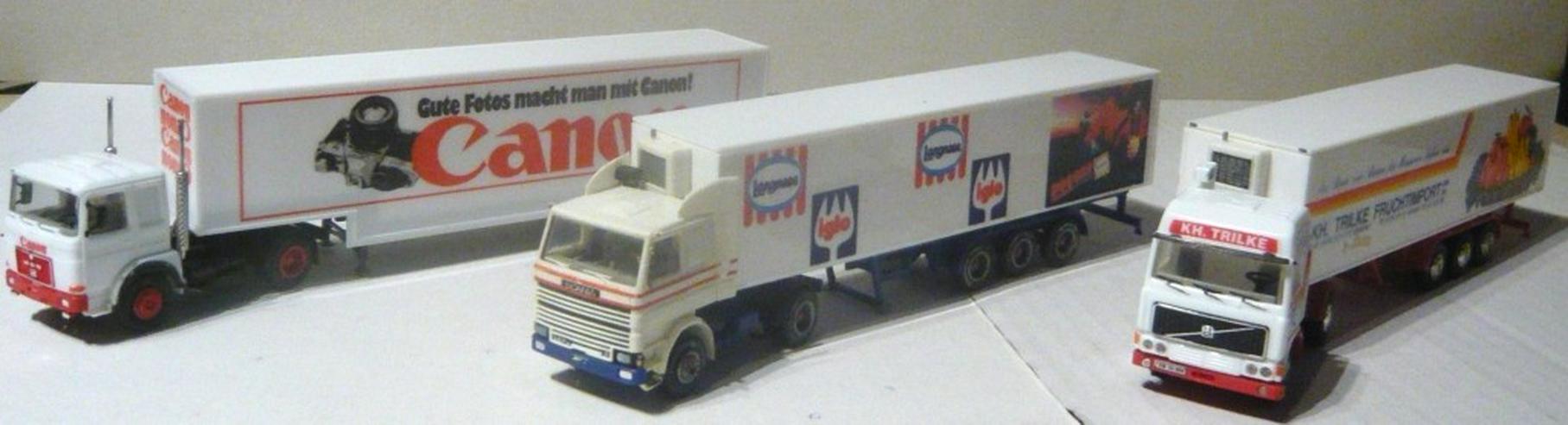 Bild 2: Herpa 1:87 3x Sattelzug MAN Canon Scania Langnese Volvo Trilke
