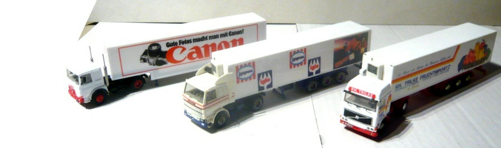 Herpa 1:87 3x Sattelzug MAN Canon Scania Langnese Volvo Trilke