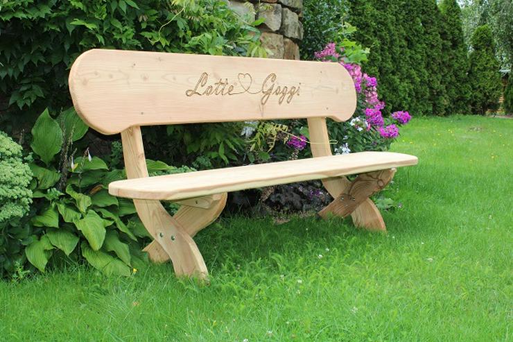 Bild 2: Rustikale Gartenbank mit Gravur. Hochzeitsgeschenk.