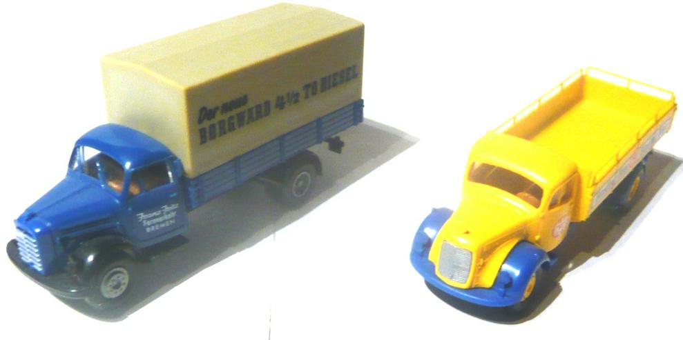 Bild 3: Brekina alt 1:87 2x Pritschen LKW Borgward B4500 Mercedes L311