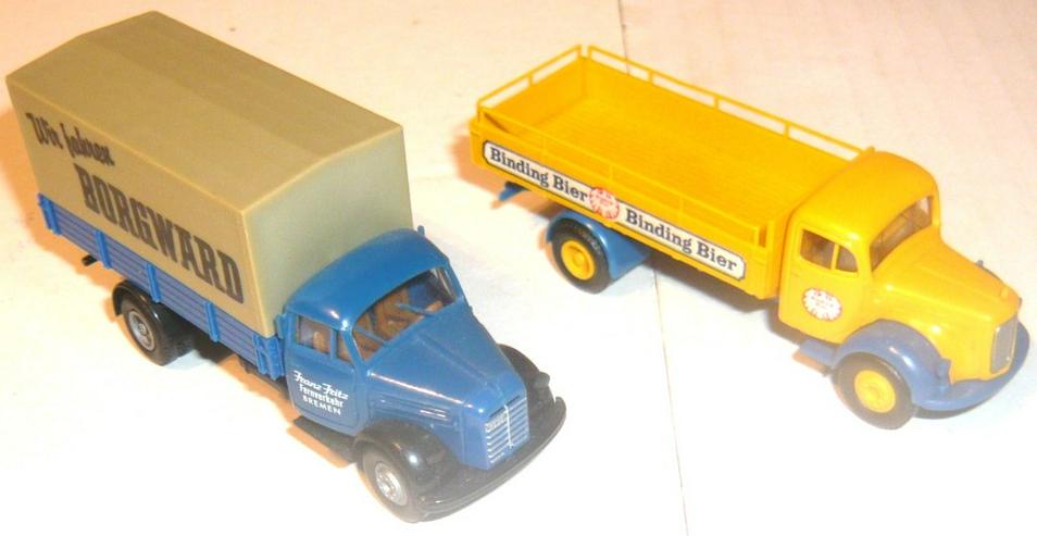 Bild 2: Brekina alt 1:87 2x Pritschen LKW Borgward B4500 Mercedes L311