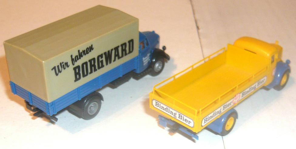 Bild 5: Brekina alt 1:87 2x Pritschen LKW Borgward B4500 Mercedes L311