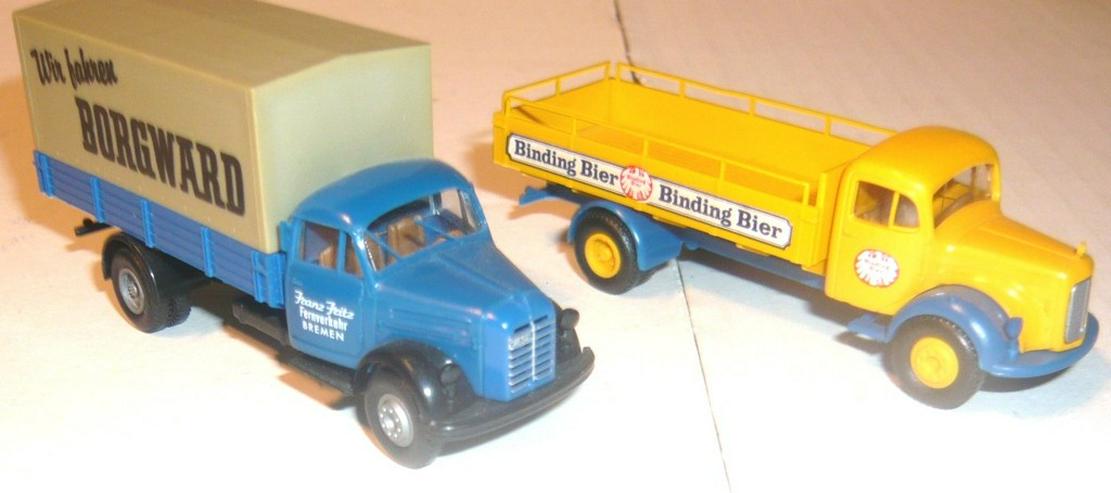 Bild 6: Brekina alt 1:87 2x Pritschen LKW Borgward B4500 Mercedes L311