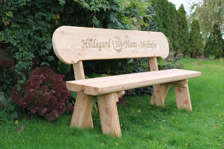 Bild 4: Rustikale Gartenbank mit Gravur. Hochzeitsgeschenk. Rentners Geschenk.