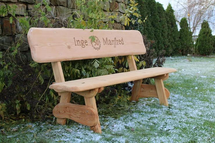 Bild 9: Rustikale Gartenbank mit Gravur. Hochzeitsgeschenk. Rentners Geschenk.