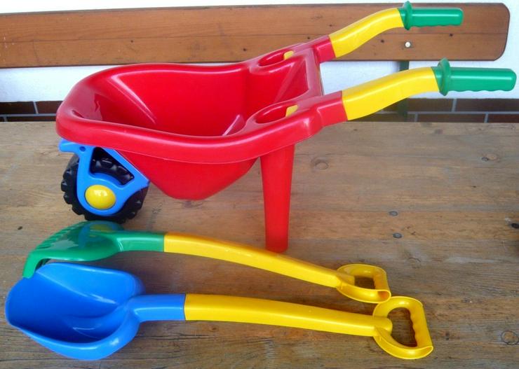 Bild 2: Kinderschubkarre mit Schaufel und Rechen NEU buntes Set