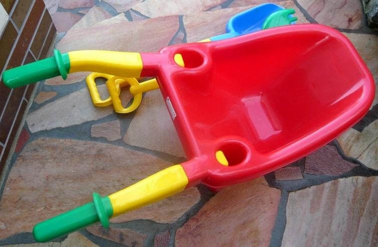 Bild 3: Kinderschubkarre mit Schaufel und Rechen NEU buntes Set