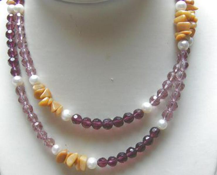 Bild 4: Halskette, Longkette mit Kirstallperlen Jade, Perlen